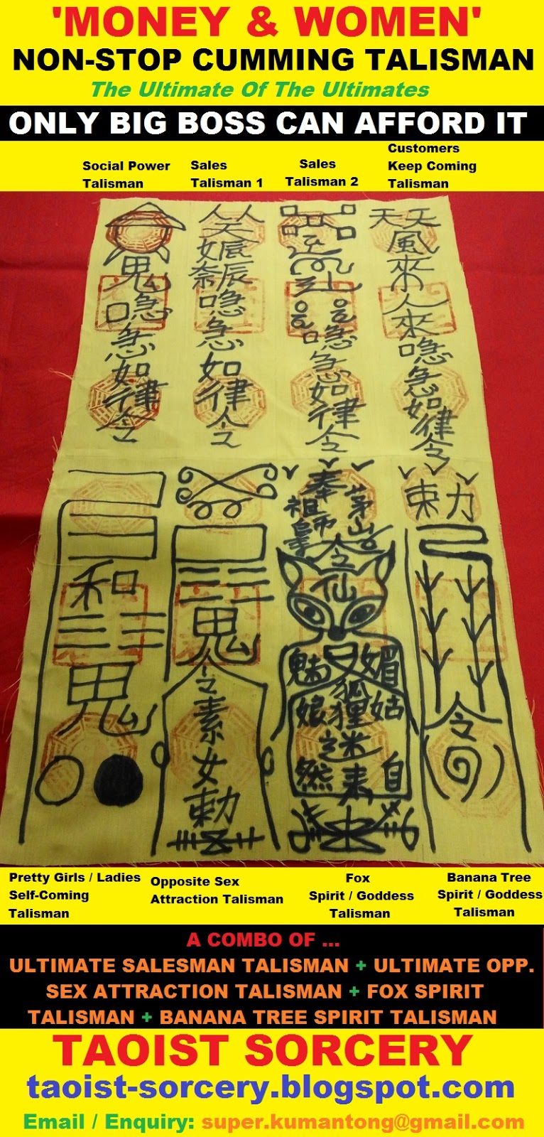 Details about   Chinese Taoist Amulets; Opposite Sex Mutual Attraction Talismans; Write in silk 