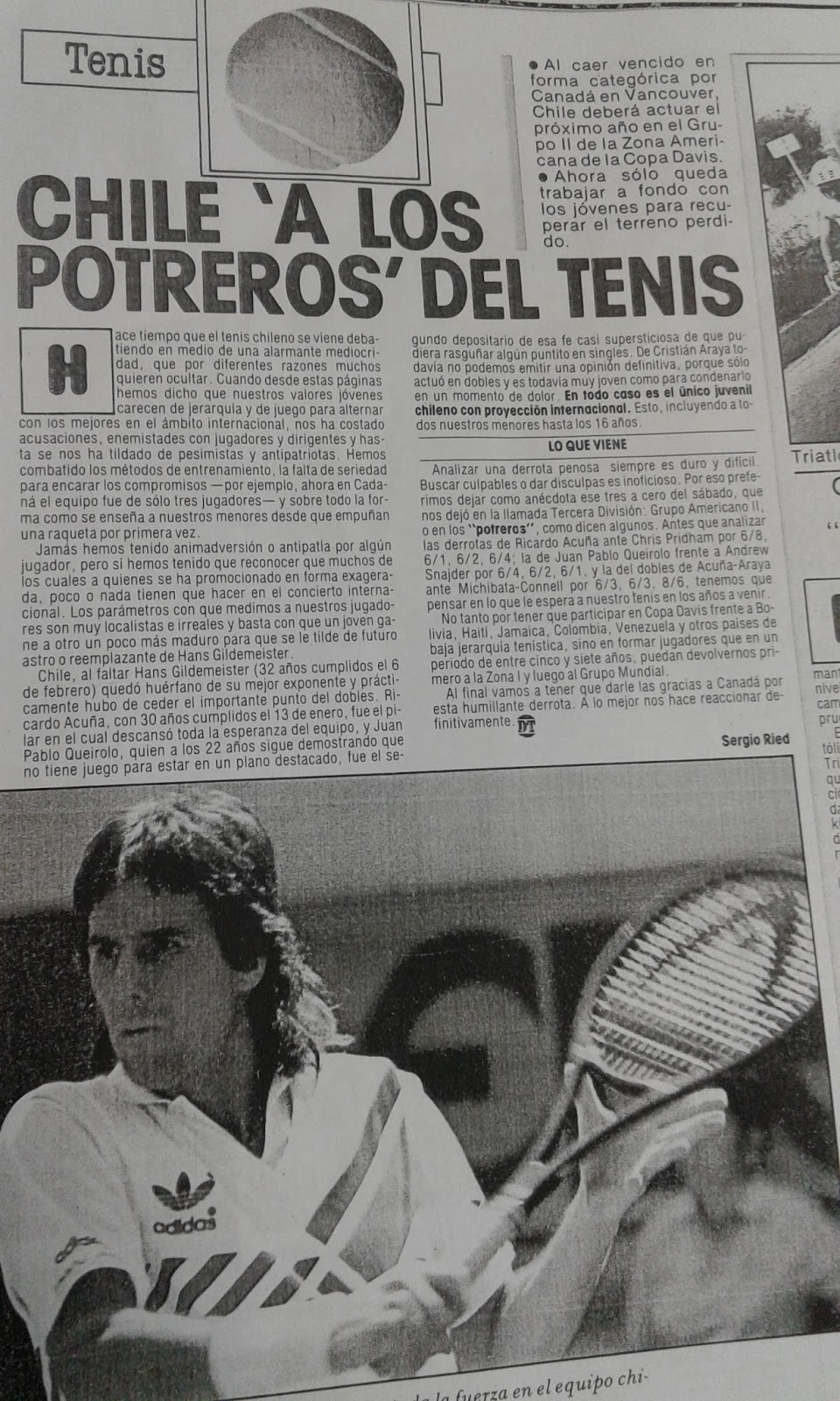 Chile en Copa Davis Copa Davis 1988, CanadáChile DESCENSO EN VANCOUVER