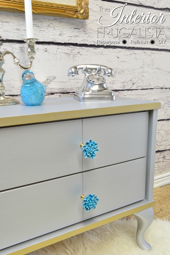 Silver and gold metallic night stand makeover