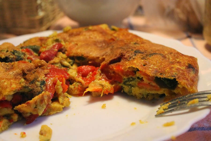 tortilla de pimientos y wakame sin huevo
