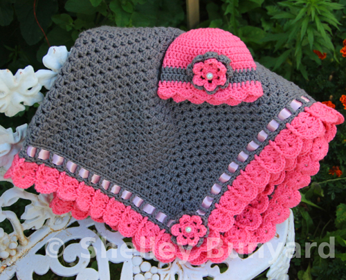 Granny Square and Ribbon Baby Blanket Set - Free Pattern