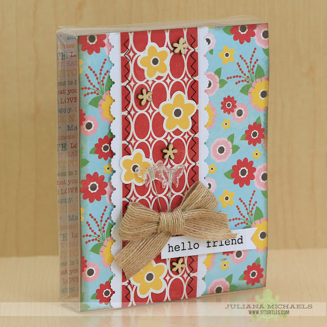 Hello Friend Gift Box by Juliana Michaels featuring Jillibean Soup Sew Sweet Sunshine Soup and SRM Stickers Gift Box for the July 2015 Scrapbook Generation Create Magazine