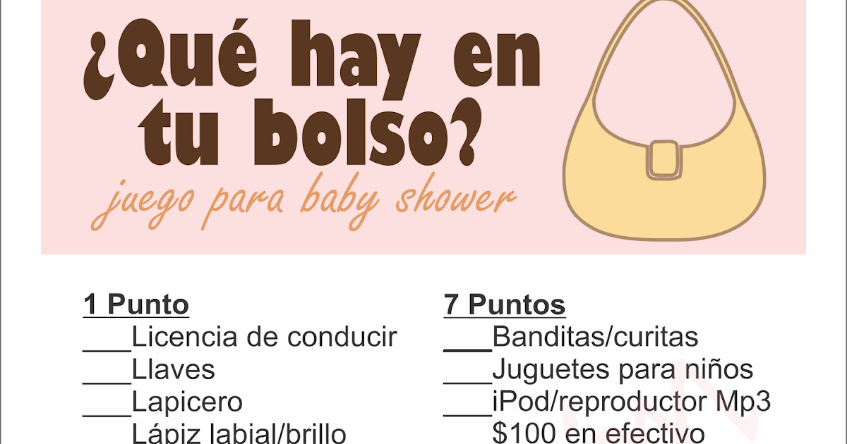 ¿qué Hay En Tu Bolso │ Juegos Para Baby Shower Para Imprimir Juegos
