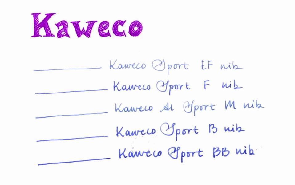 kaweco nib sizes write to me often