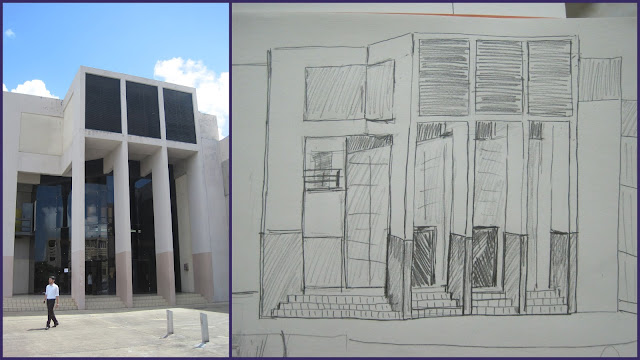 Photograph and Sketch of Eric Williams Medical Sciences Complex (EWMSC), Mt Hope