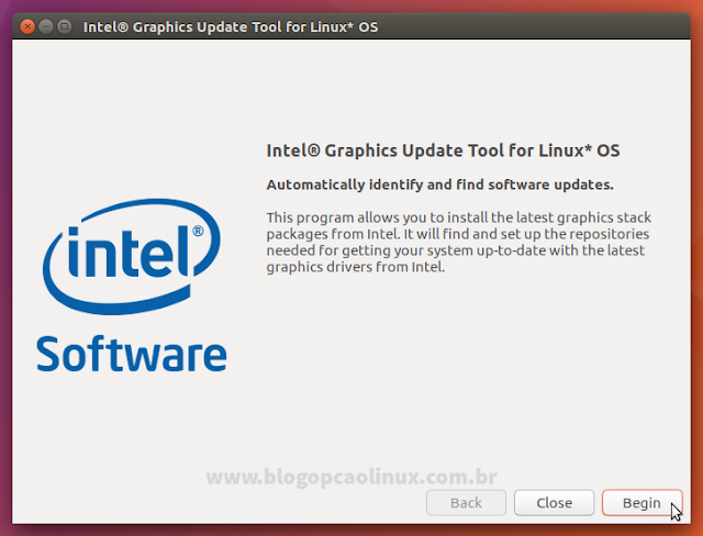 Tela principal do Intel Graphics Update Tool no Ubuntu Tela principal do Intel Graphics Update Tool no Ubuntu