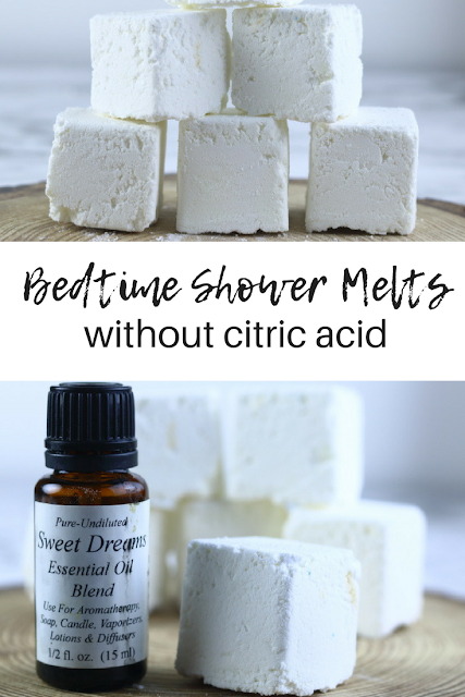 How to make a shower melt without citric acid.  This bedtime shower melt recipe is easy to make.  It has natural essential oils to promote better sleep.  These shower bombs are like a bath bomb for your shower.  Promote a good night's sleep with these shower fizzies.  #showermelt #showerbomb #showermelt #essentialoils #wellness
