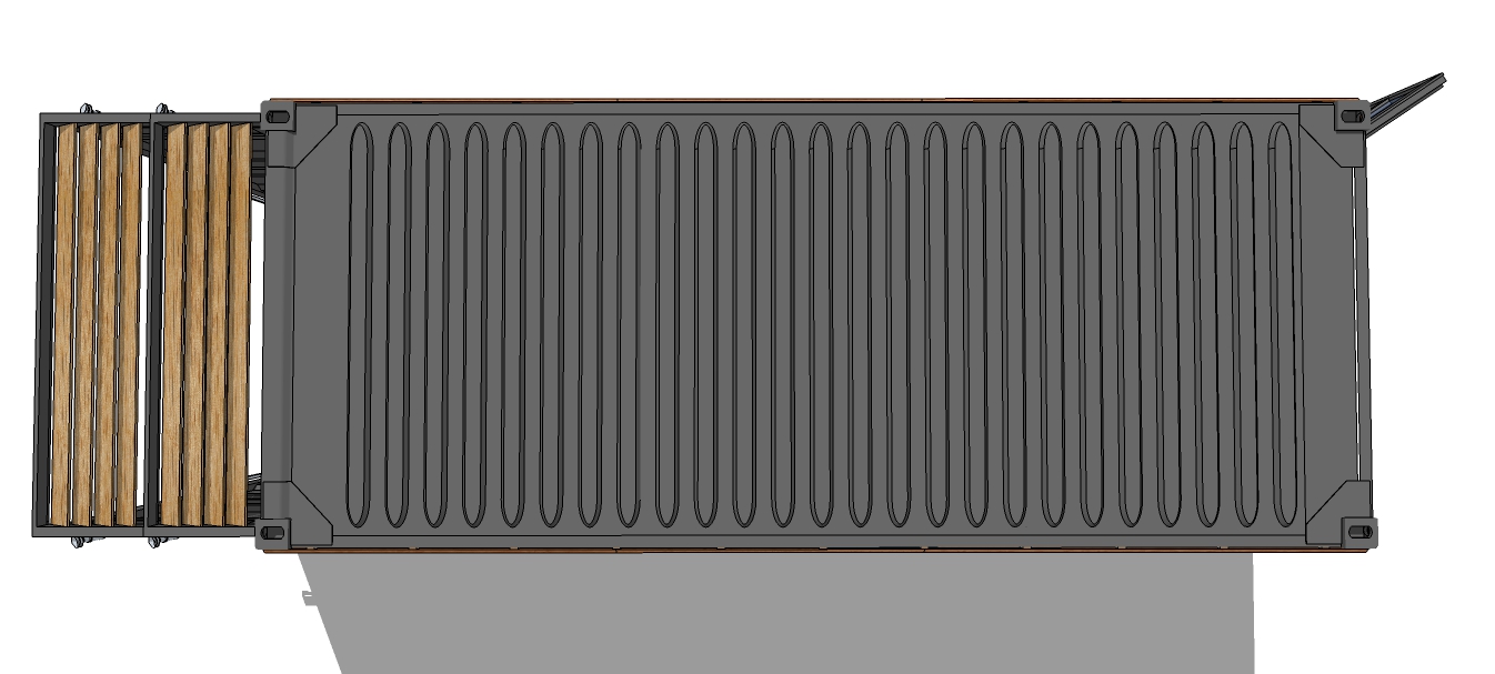 container aménagé studio avec option bardage bois. Vue du dessus.