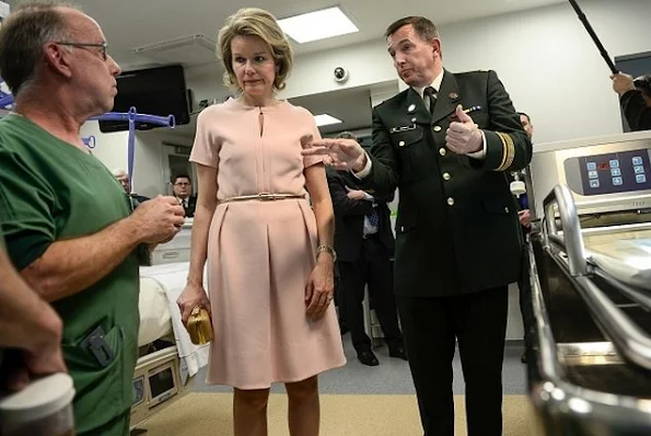 Queen Mathilde of Belgium visits the Queen Astrid military hospital with Col. (Dr.) Serge Jennes from the Burn Wound Center Military Hospital in Brussels in Neder-over-Heembeek, northern Brussels