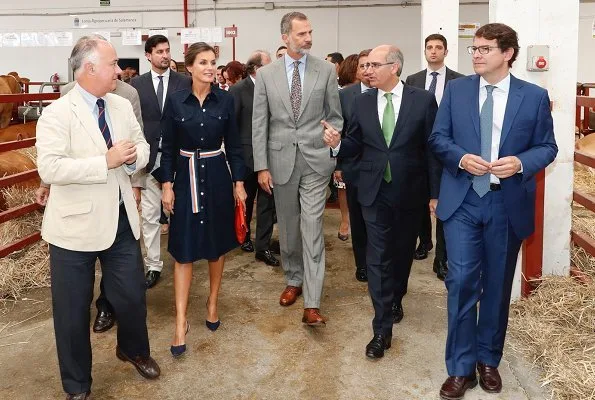 Queen Letizia wore HUGO BOSS Caddli Stretch Denim Dress, Carolina Herrera pumps, Angel Schlesser Clutch Bag