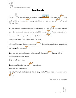 Free Fun Worksheets For Kids: Story Time - Ten Camels