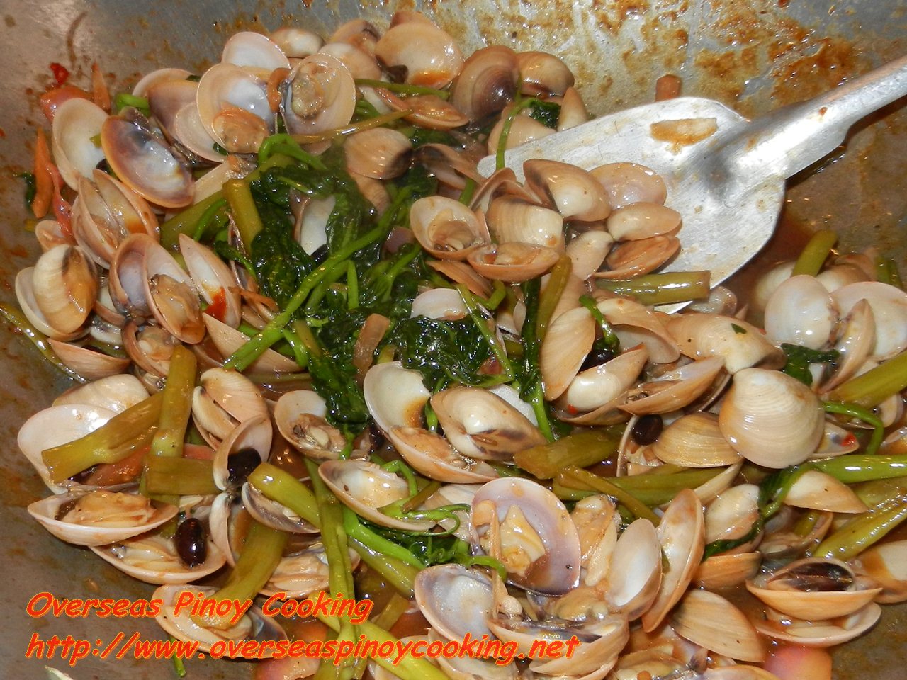 Clams With Kangkong In Chili And Black Bean Sauce