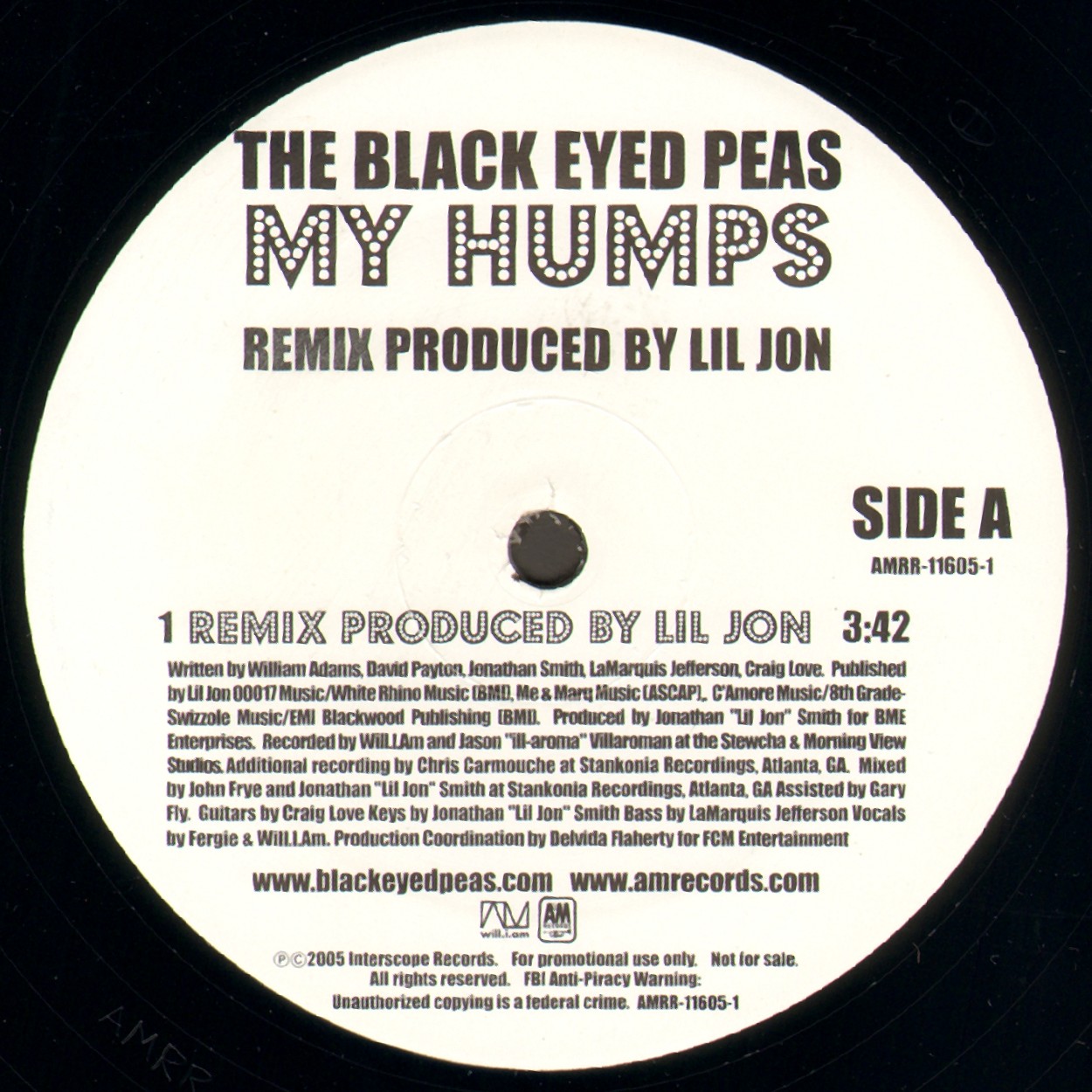 . Black Eyed Peas (2005) My Humps 12'' Promo pg 109 pg