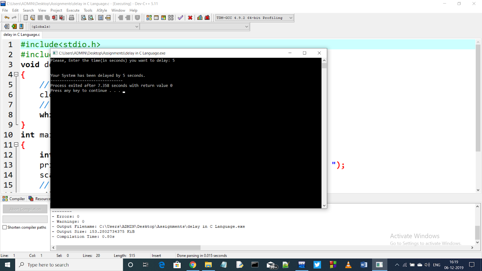 Time delay in C Language