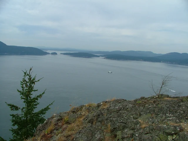 View of Rosario Strait and Eagle Bluff summit on Cypress Island in the San Juan islands area