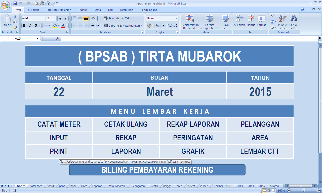 PENCATATAN REKENING AIR SEDERHANA ( excel ) BADAN