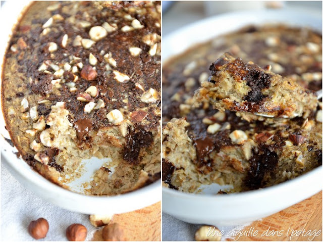 Baked oatmeal à la banane, au chocolat et aux noisettes