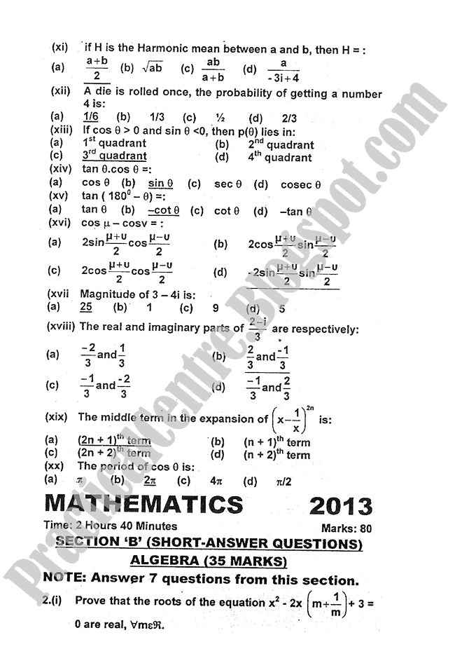 Mathematics-2013-five-year-paper-class-XI