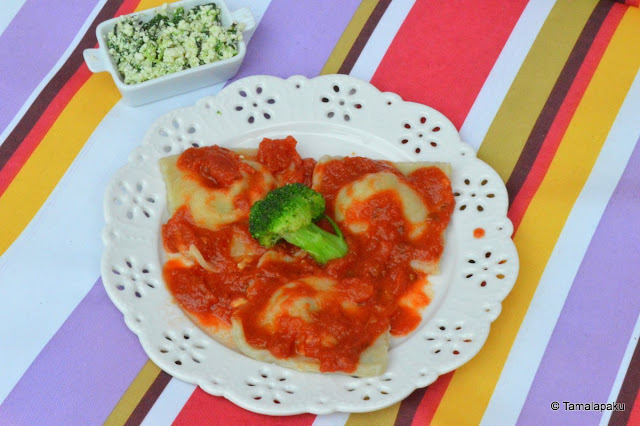 Paneer-Spinach filled Ravioli