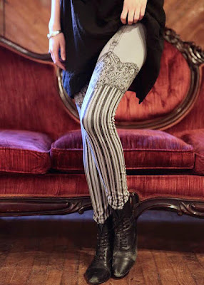Women's Steampunk Burlesque Garter and Stockings Leggings Grey/gray