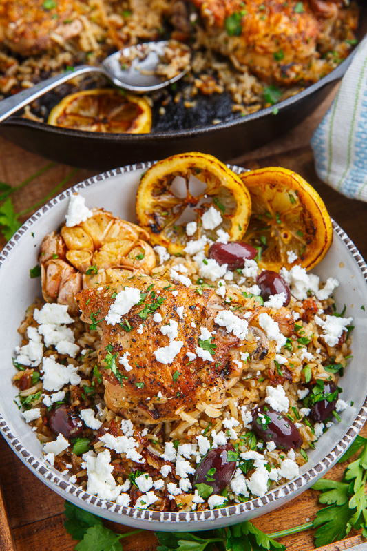 One Pan Greek Lemon Chicken Rice with Roast Garlic Recipe on Closet Cooking