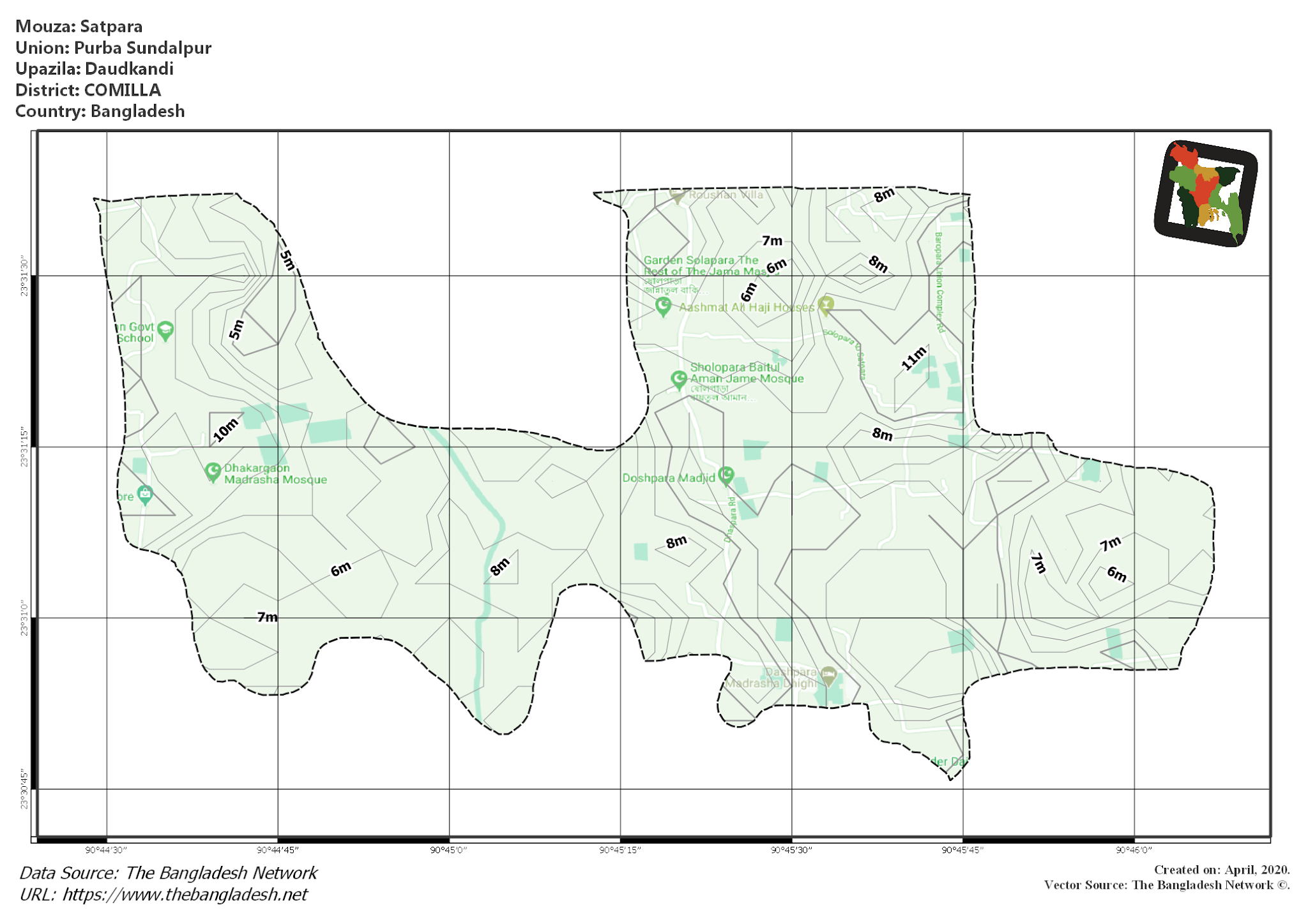 Map of Satpara Mouza of Daudkandi Upazila, COMILLA, Bangladesh.
