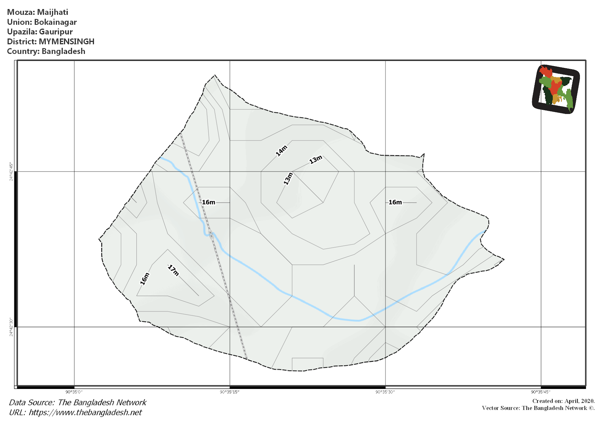Map of Maijhati Mouza of Gauripur Upazila, MYMENSINGH, Bangladesh.