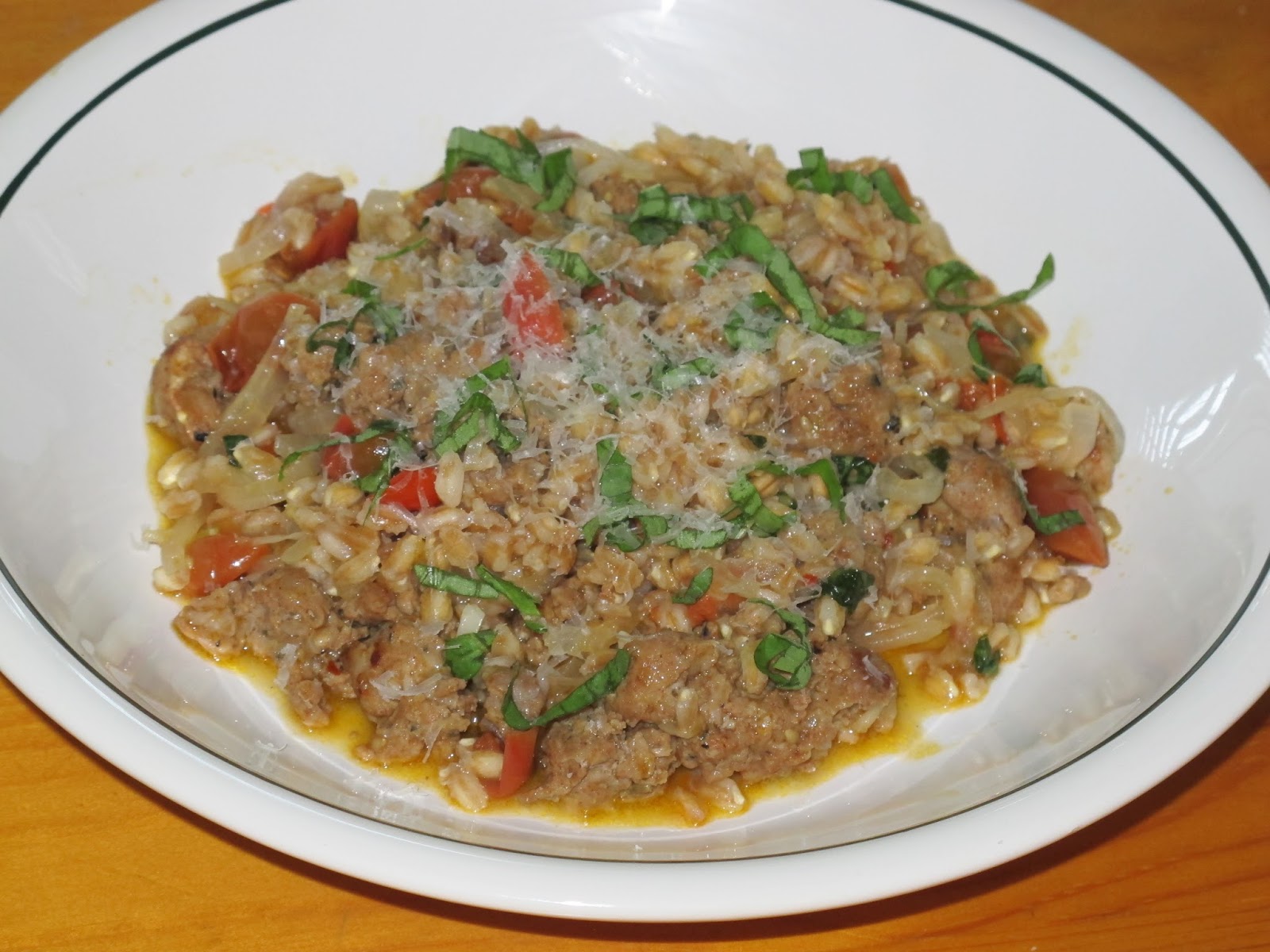 Kitchen Sink Diaries OnePot Tomato Farro with Sausages
