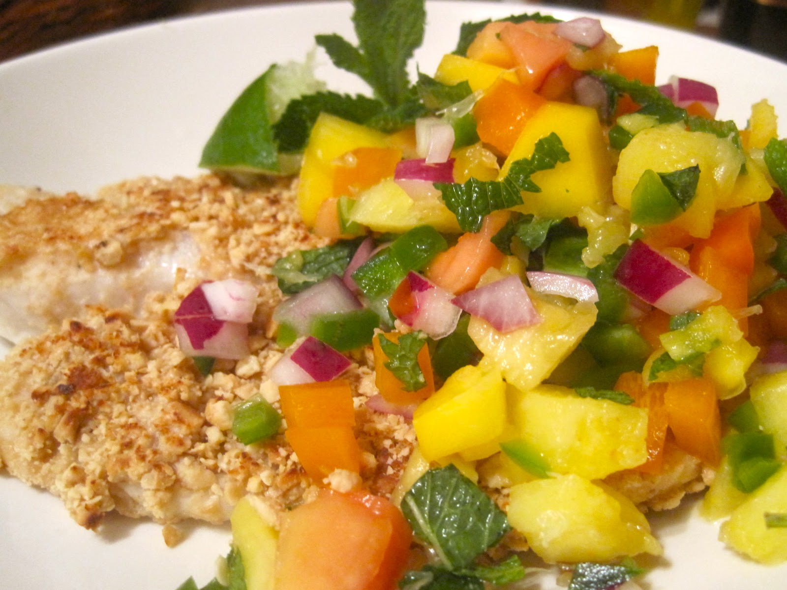 Kvell in the Kitchen: Macadamia-Crusted Tilapia with Papaya Salsa