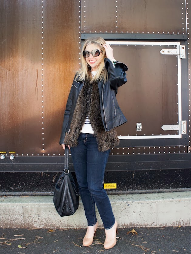 Stripes + Leather + Fur - The Boston Fashionista