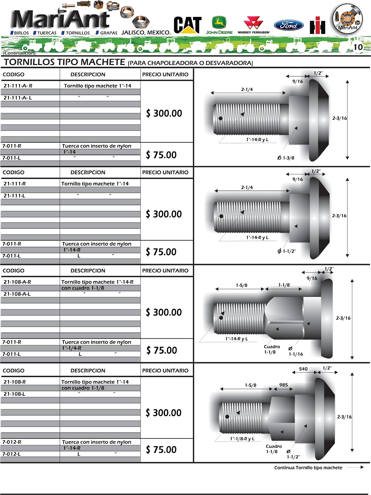 MariAnt tuercas birlos y tornillos CATALOGO AGRICOLA