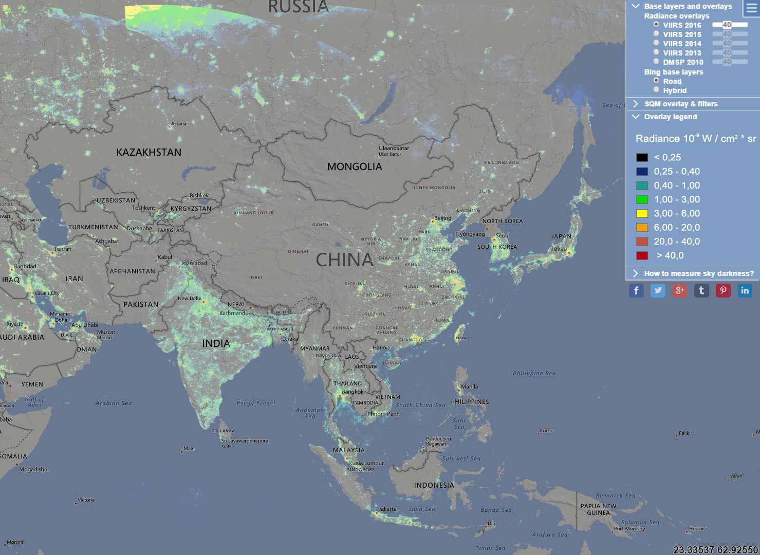 The 2016 Global Light Pollution - Asia Pollution 