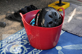 Rubber buckets for camping to hold toys and helmets :: OrganizingMadeFun.com