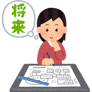 将来設計をする人のイラスト（女性）