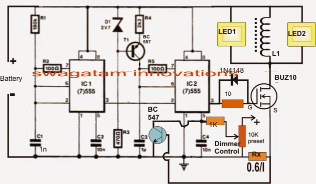 Underwater LED Boost Converter with Dimmer Circuit | Circuit Diagram Centre