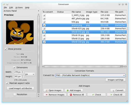 fraterneo GNU/Linux Converseen GUI para ImageMagick