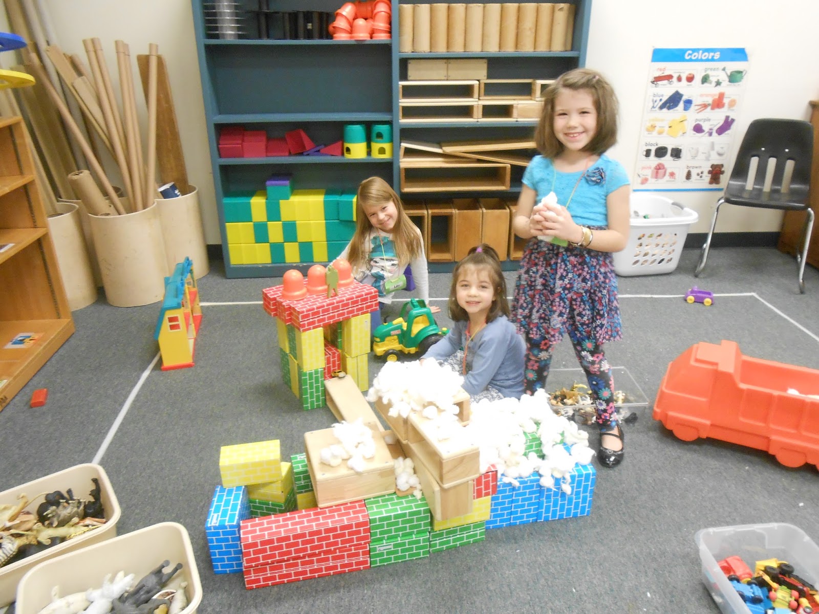 Hesston College Preschool Girls in the block area!