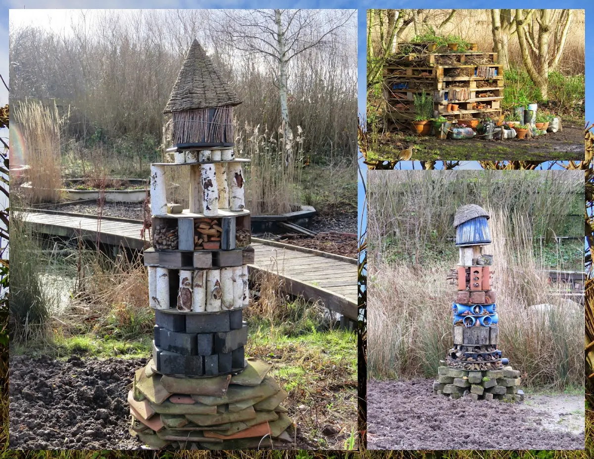 Bug hotels at the Wildfowl and Wetlands Trust London Sanctuary