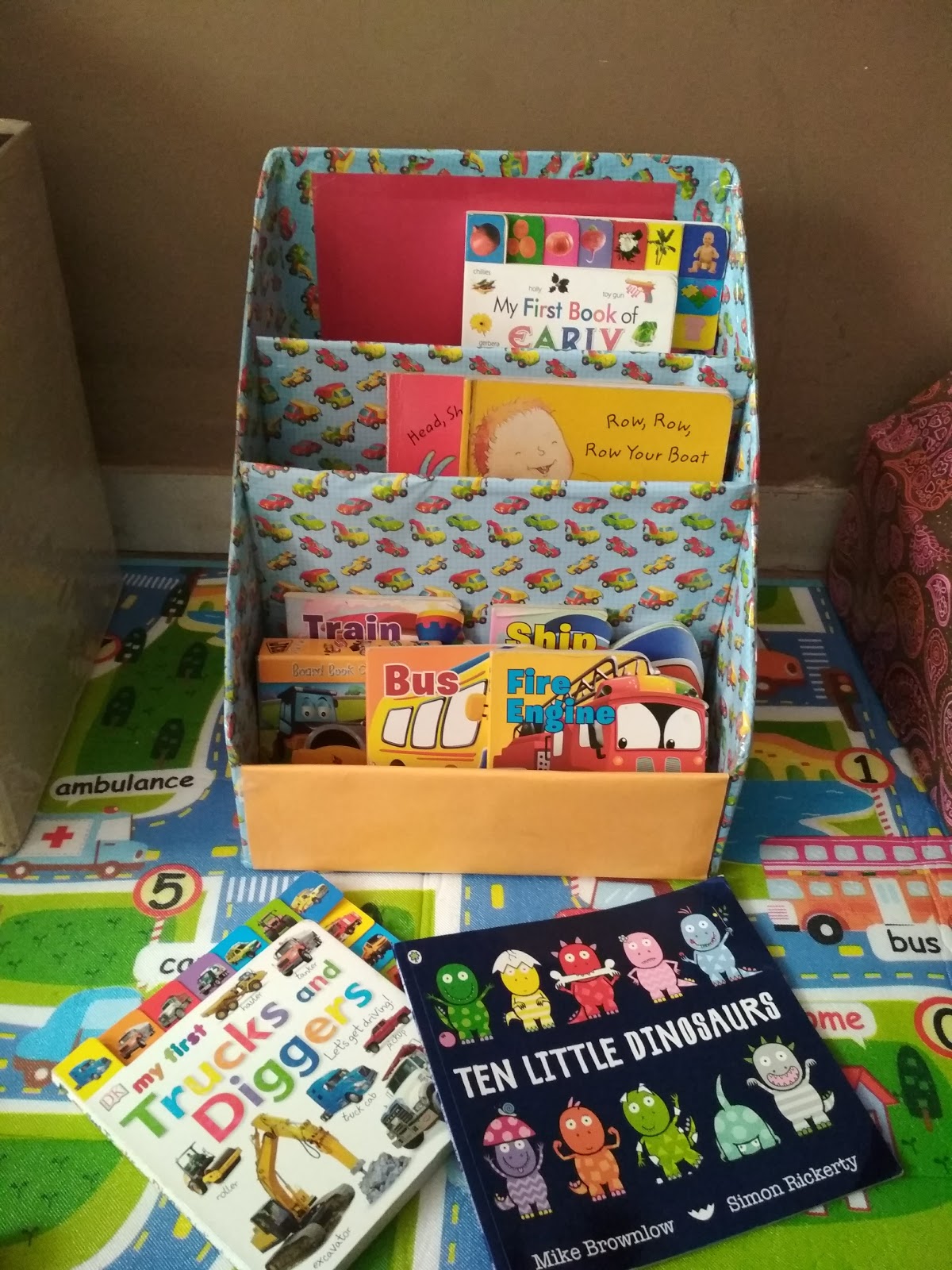 diy toy storage with cardboard boxes