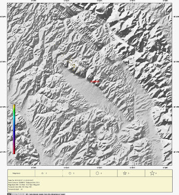Mappa degli eventi sismici odierni in un raggio di 20 km da Gubbio
