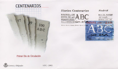Sobre PDC del sello del 2003 dedicado al diario centenario ABC