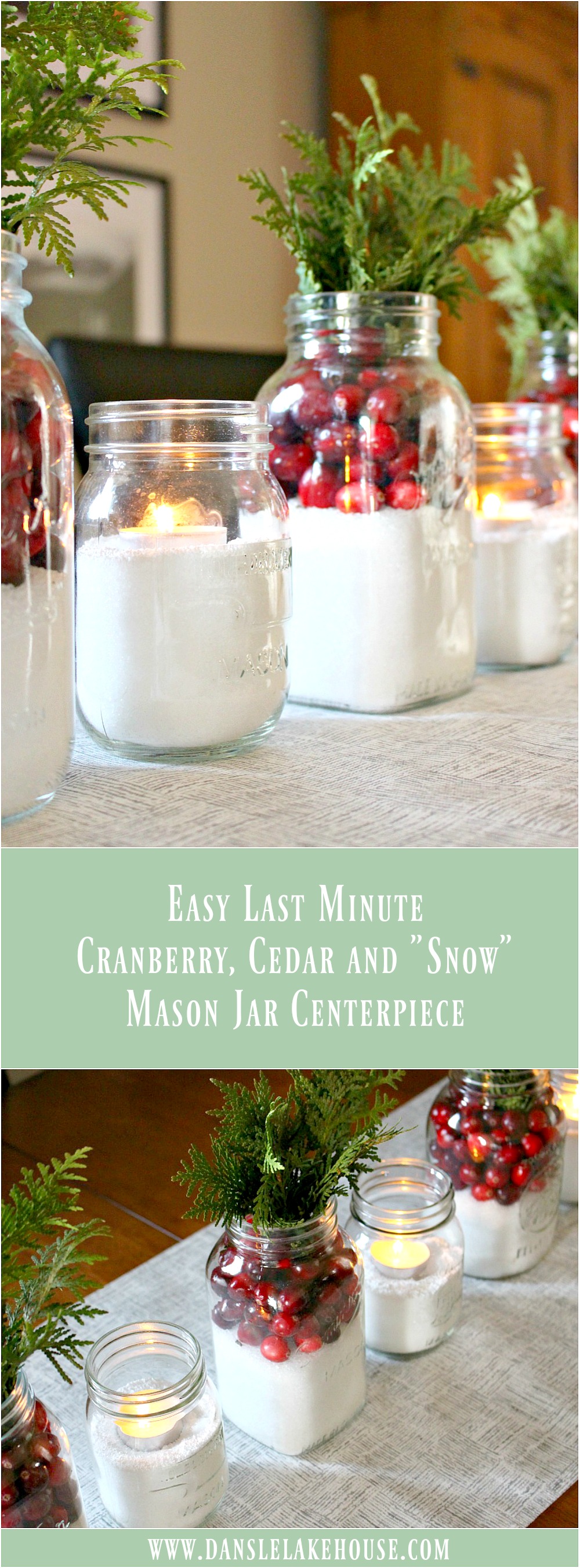 Easy Cranberry And Snow Mason Jar Centerpiece Dans Le Lakehouse