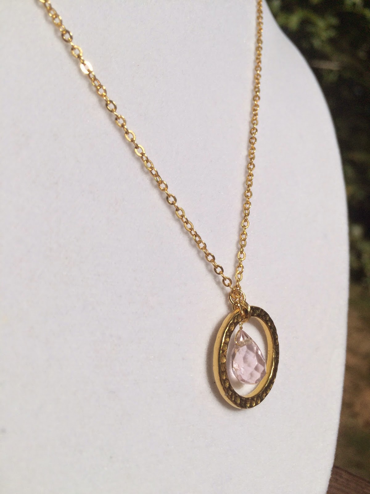 Bennett's Designs: Small Gold Hoop Necklace with Pink Stone