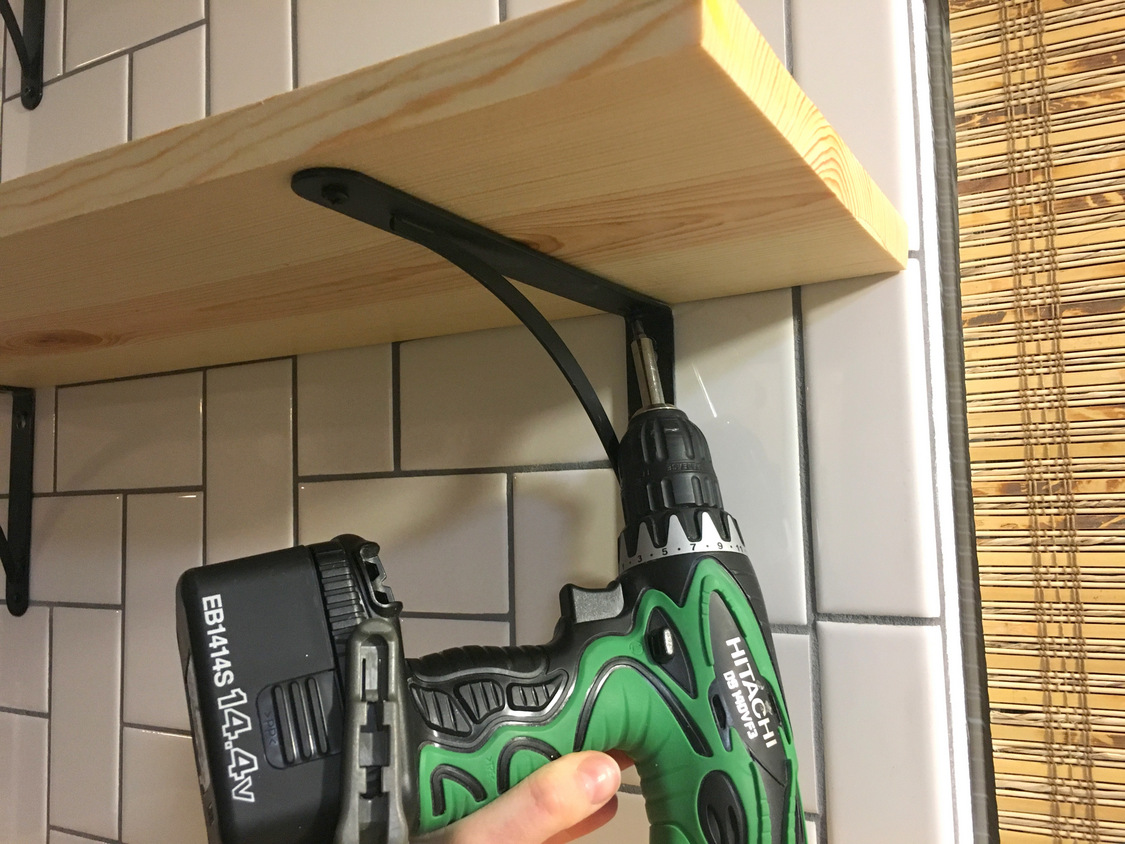 How to install basic open kitchen shelves (over tile a tile backsplash