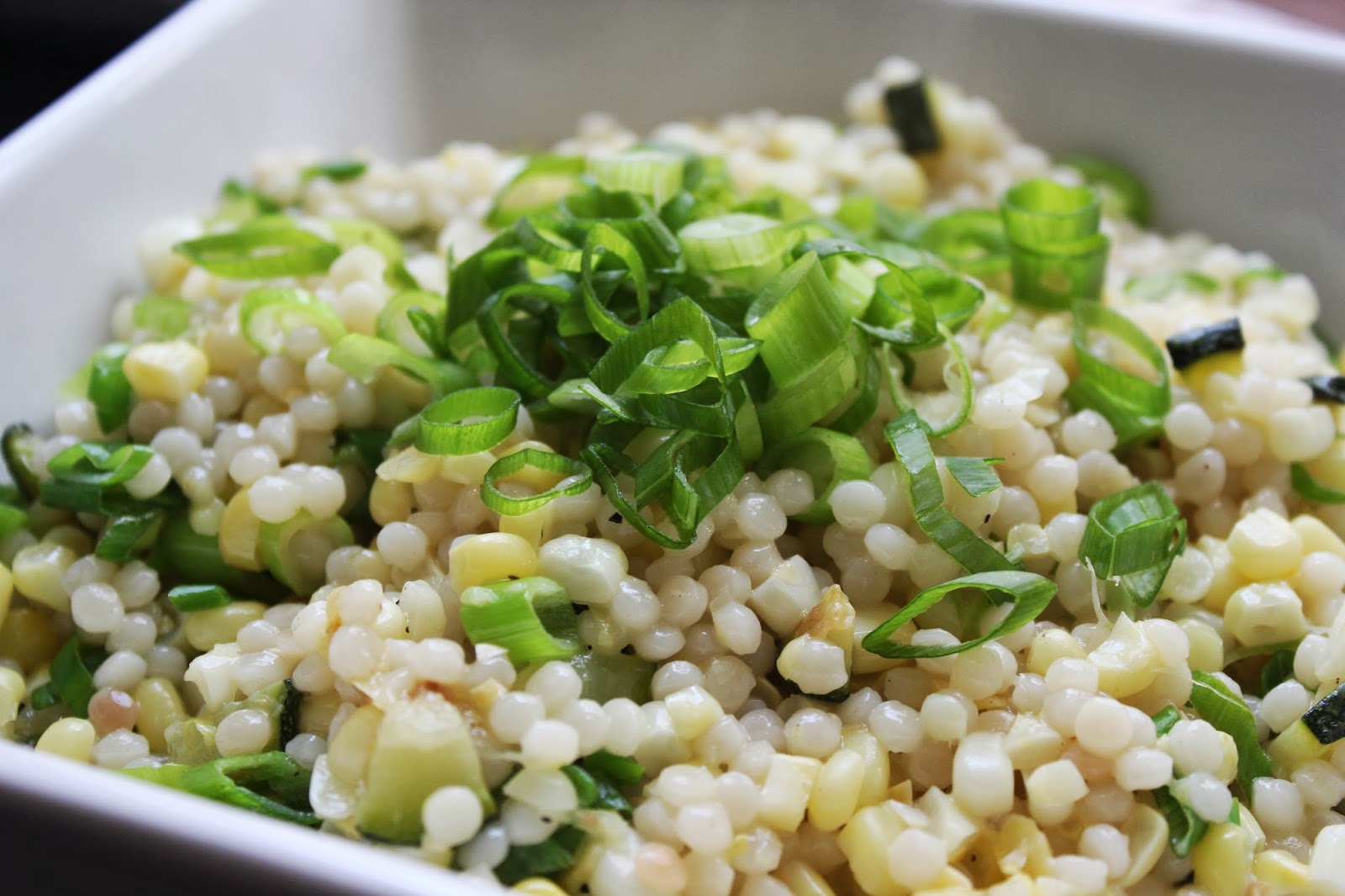 Delicious Dishings Lemony Israeli Couscous With Corn, Scallions, And Zucchini