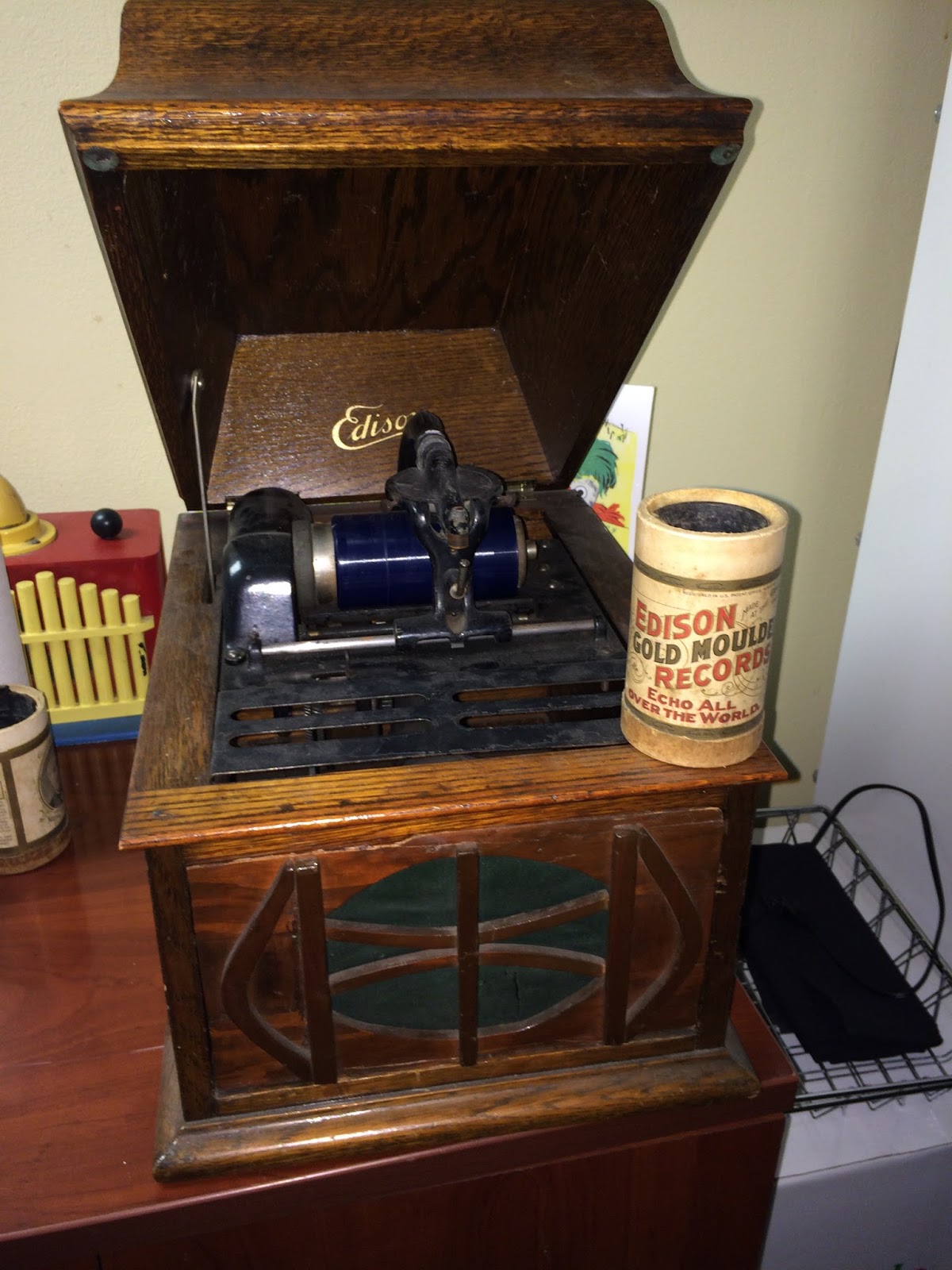 Retro Educational Technology Overhead Projector, Edison Old Record Player, Polaroid