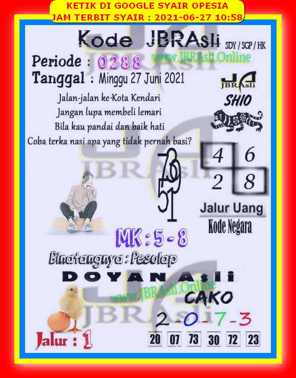 30 Syair opesia hk tanggal 27 juni 2021