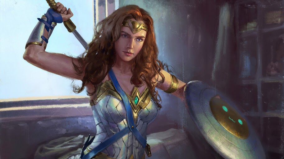 Wonder Woman, Sword, Shield, Art, DC, Superhero, 4K, #6.1212