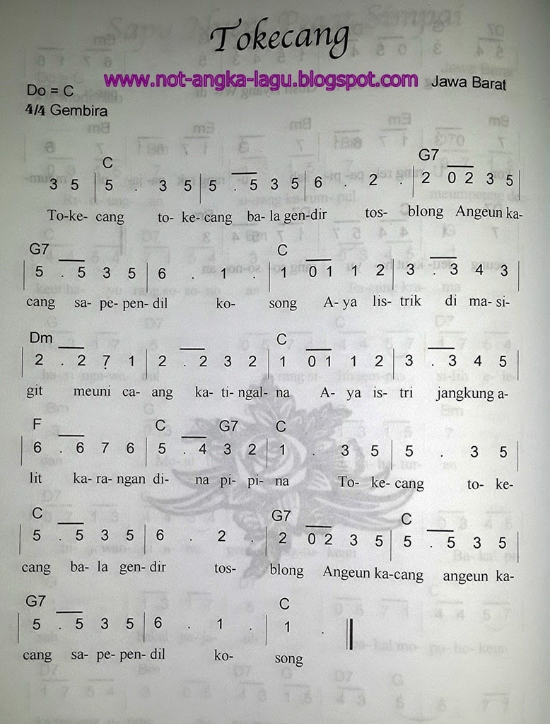 Not Angka Lagu Tokecang Kumpulan Not Angka Lagu