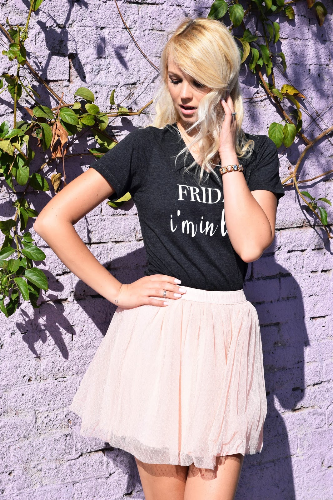 Friday Apparel, graphic tee, message tee, graphic shirt, t shirt, tulle skirt, tulle, bunny sneakers, minna parikka, how to style a tulle skirt